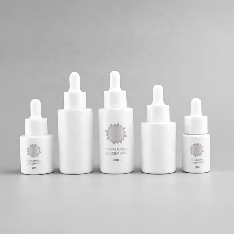 Cosmetic packaging — Luxury Glass White Dropper Serum Bottle Flat Shoulder Face Massage Oil Glass Dropper 30ml Empty Essential Oil Glass Bottle