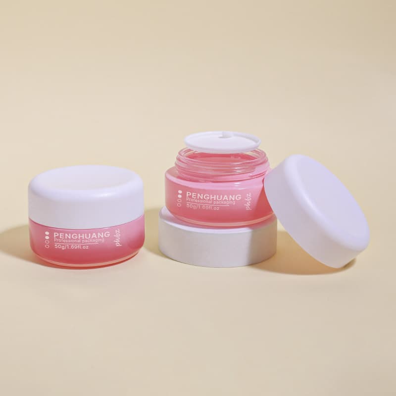 Cosmetic packaging — 50g Skincare Glass Jar Round Cream Container with White Cap for Moisturizer Body Butter Custom Color Logo OEM Packaging Supplier