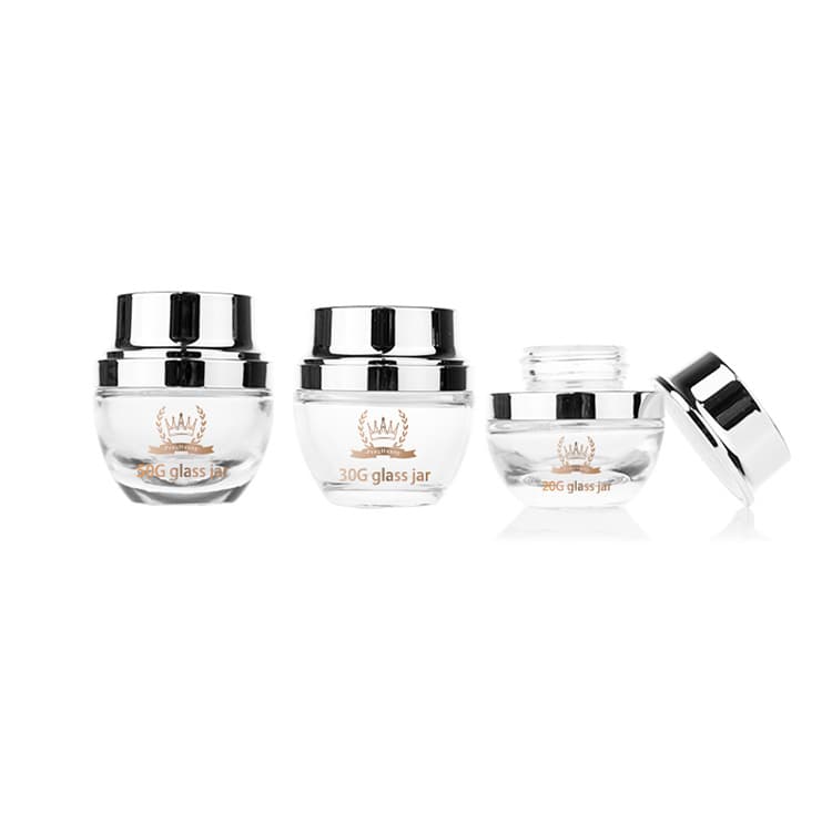 Cosmetic packaging — New Arrival Skin Care Packaging 20/30/50g Quality Rounded Clear Cosmetic Beauty Face Cream Glass Jars with Silver Cap