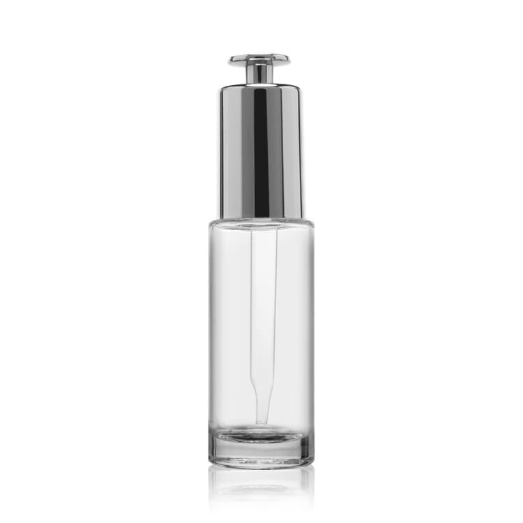 Cosmetic packaging — Wholesale Empty Glass 30ml Clear Cosmetic Serum Dropper Bottle Press Cap Essential Oil Glass Dropper Bottles