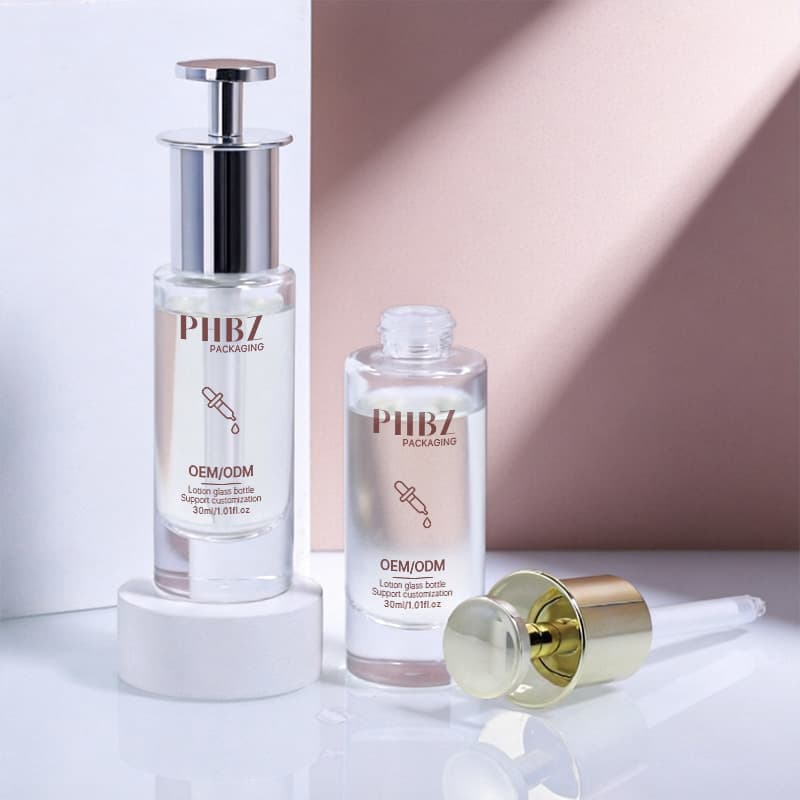 Cosmetic packaging — Luxury Press Dropper Glass Bottle 30ml Thick Bottom Clear Cosmetic Serum Bottle for Essence Lotion Custom Brand Printing OEM ODM