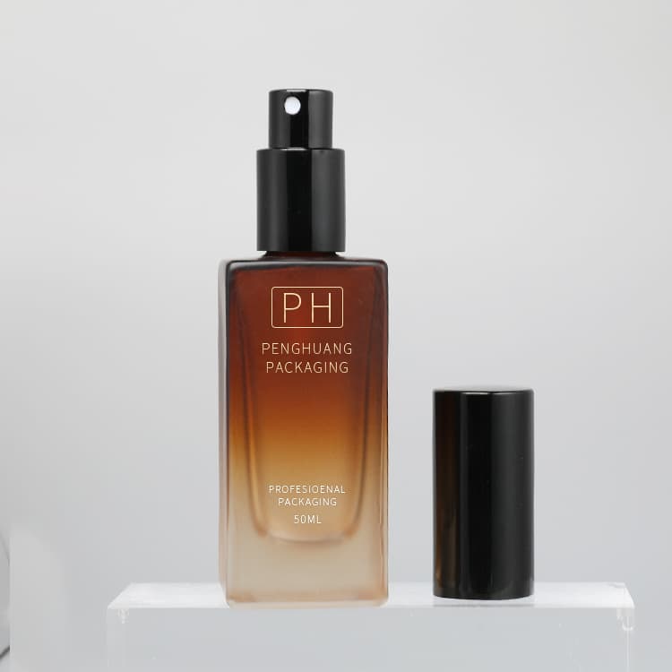 Cosmetic packaging — New Design 30ml 50ml Squares Custom Lotion Bottles With Pump Sprayer Amber Frosted Glass Moisture Dropper Bottles Glass