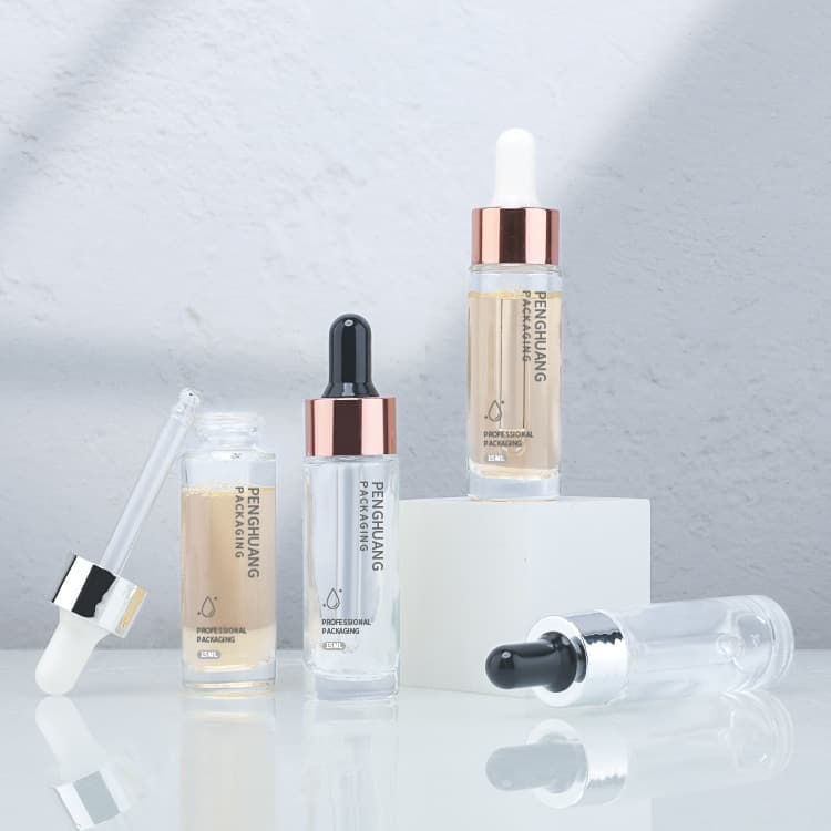 Cosmetic packaging — Custom Wholesale Skincare Packaging Empty 0.5oz Glass Dropper Bottle Hair Oil Bottle Serum 15ml Glass Serum Bottle