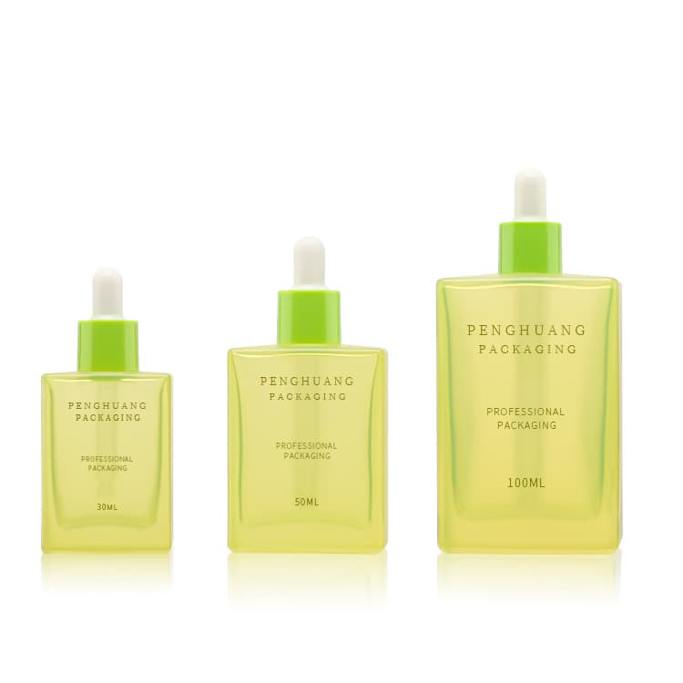 Cosmetic packaging — Custom 30ml 50ml 100ml Rectangle Yellow Empty Glass Serum Essential Oil Dropper Bottle Redesign Skincare Packaging