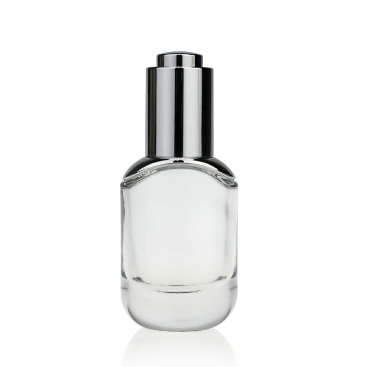 Cosmetic packaging — Skin Care Serum Oil Glass Bottle Clear Custom Serum Face Oil Bottles Container Round Glass with Childproof Cap 30ml Dropper