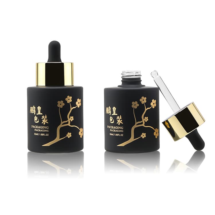 Cosmetic packaging — Luxury Flat Shoulder Matte Serum Bottle 30ml Cylinder Black Glass Dropper for Skin Care Cream 15ml Cosmetic Packaging