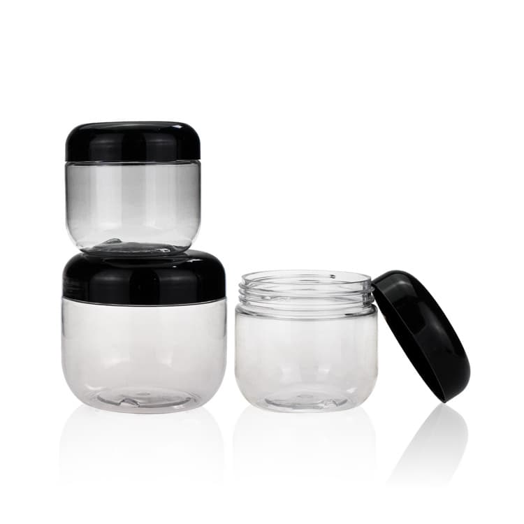 Cosmetic packaging — 180ml 6oz Wholesale cosmetic and food packaging pet plastic jar  cream jar with  black lid