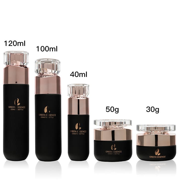 Cosmetic packaging — New Arrival Luxury Glass Bottle Cosmetic Lotion Bottle Set Jar Pump Glass Bottles Set and Face Cream Glass Pump Sprayer Black