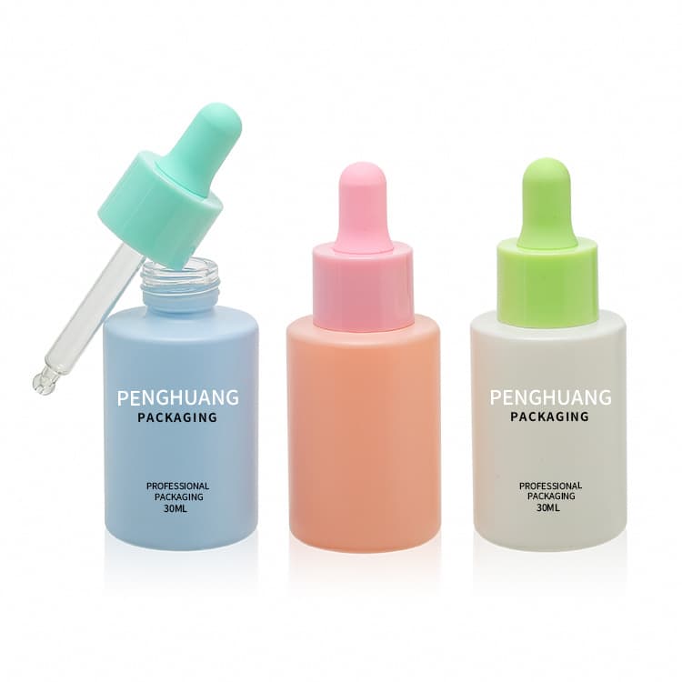 Cosmetic packaging — wholesale price  Beauty elegant 30ml Essence oil Bottle Blue white pink Glass Dropper Bottle Serum With Dropper