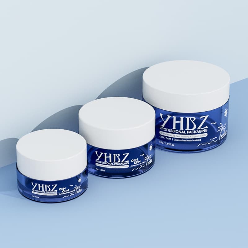 Cosmetic packaging — Luxury PET Cosmetic Jar Blue Thick Bottom 15g 30g 50g Body Butter Container Plastic Face Body Eye Cream Jar Lid for Skin Care