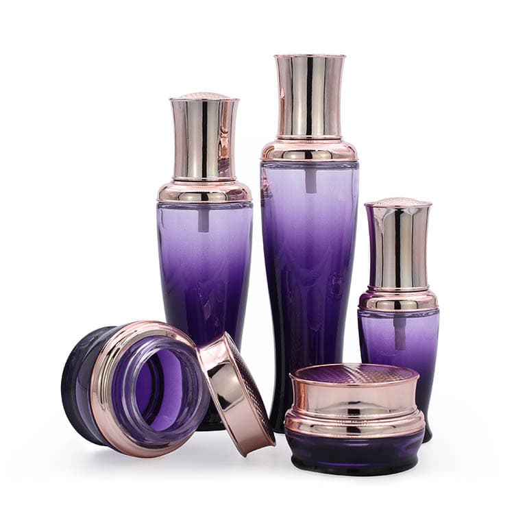 Cosmetic packaging — Luxury Purple Cosmetic Packaging Skin Care Cream Jars Lotion Pump Glass Bottles Set 30g 50g 30ml 50ml 100ml 120ml Personal Care