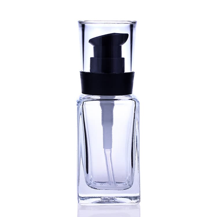 Cosmetic packaging — transparent square glass Cosmetic Packaging Empty 30ml  Clear Glass Liquid Foundation Bottle