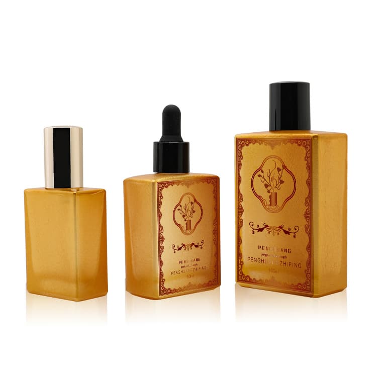 Cosmetic packaging — Super Luxury gold color 30ml 50ml 100ml 300ml with pump lid cover for perfume serum oil bottle