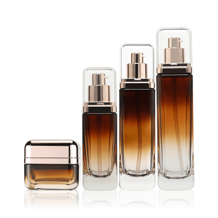 Cosmetic packaging — Hot Selling Fashion 40/100/120ml Empty Lotion Set Square Amber Glass Spray Pump Bottle for Cosmetic Packaging