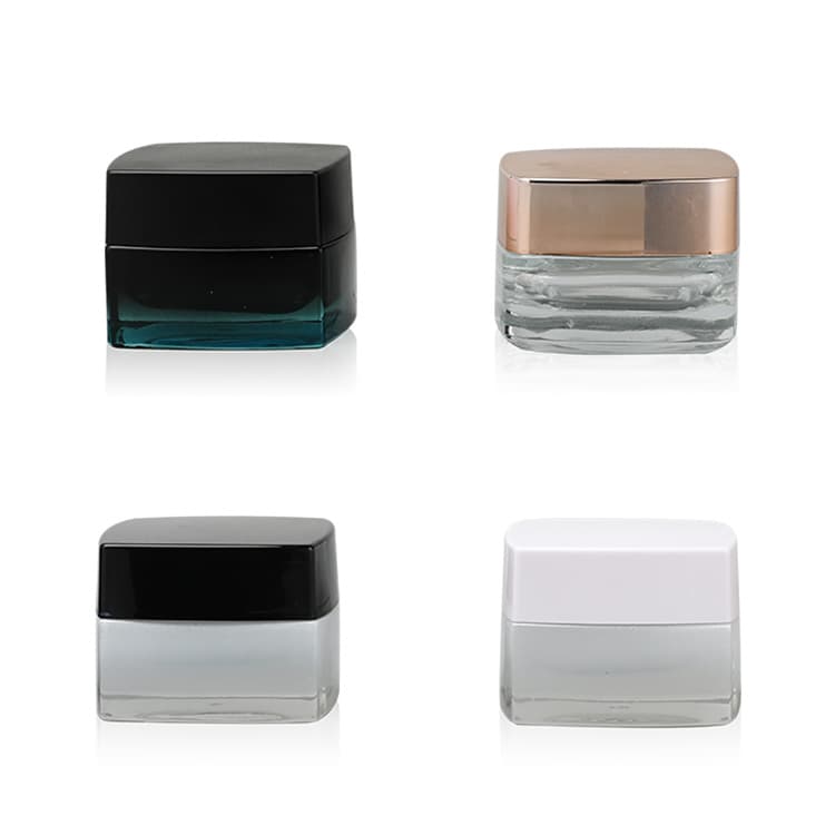 Cosmetic packaging — square Shape Private Label Empty 20g 50g Glass Cream Jar  with Screw Cap Factory Wholesale Cosmetic Container