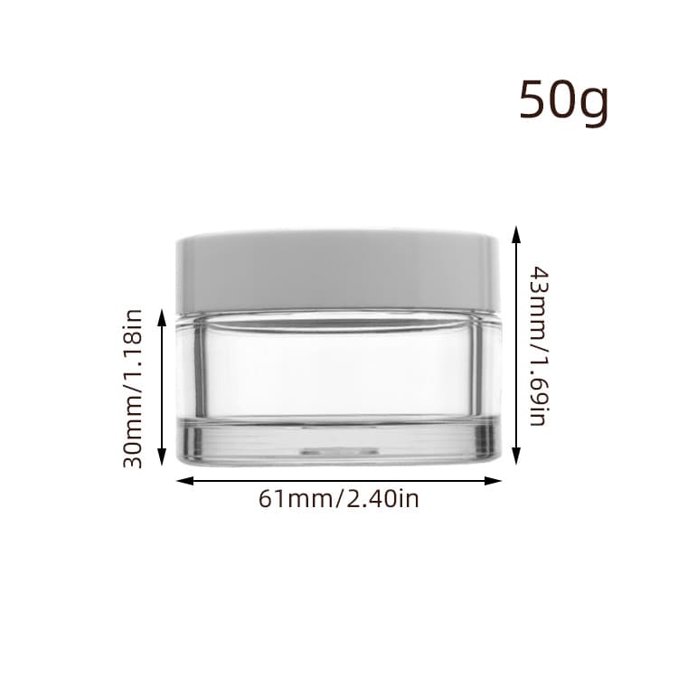 Cosmetic packaging — 50g PET Face Care Cream Jar Customized Container White Lid Clear Empty Cosmetic Packaging Containers Plastic Jars Round Accepted