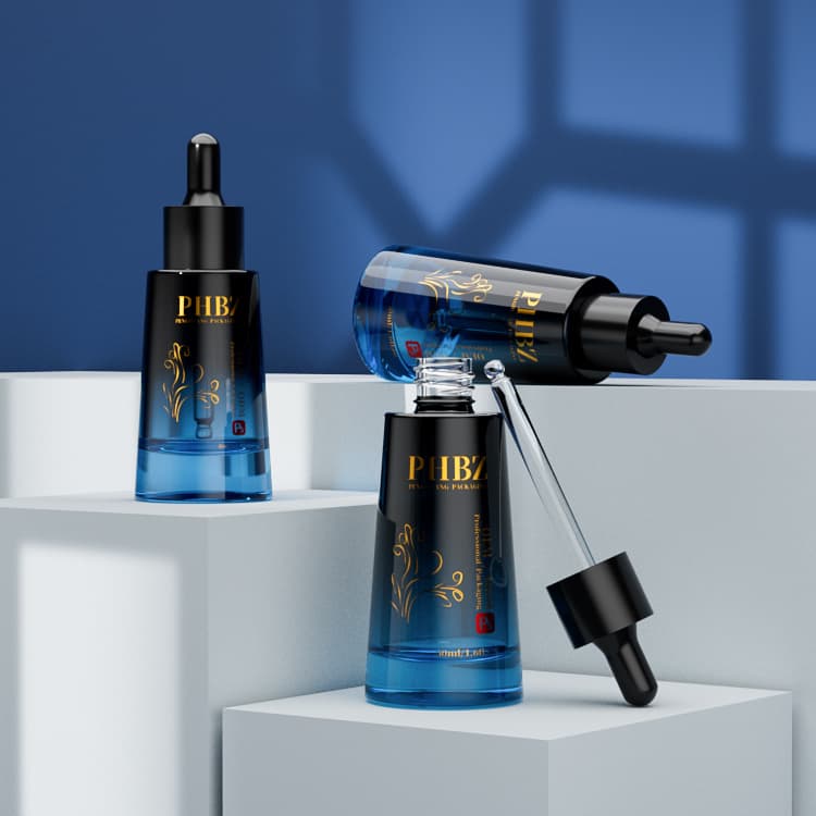Cosmetic packaging — Luxury Blue Glass Serum Bottle 30ml 50ml Hair Oil Dropper Bottle Glass 1oz Face Moisture Cosmetic Skincare Packaging Container