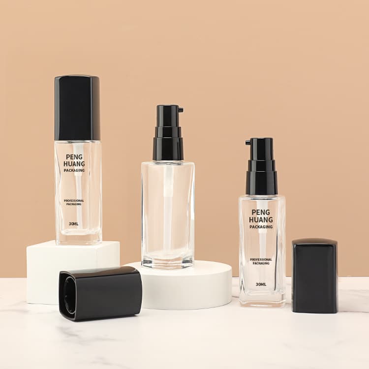 Cosmetic packaging — Glass Foundation Bottle Pump BB CC Cream Empty Refillable 35ML Custom Square Foundation Packaging Liquid Foundation Bottle