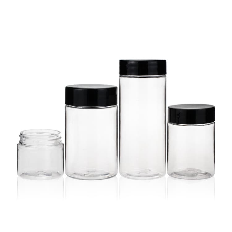 Cosmetic packaging — 120ml PET transparent packaging cosmetic and food jar with white and black lid
