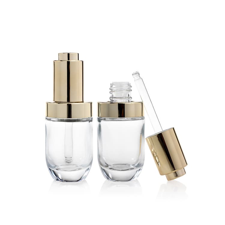 Cosmetic packaging — 30ml thick bottom serum lotion glass bottle with golden uv press pump