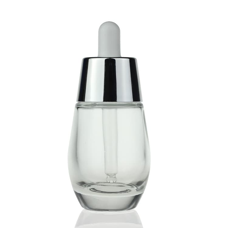 Cosmetic packaging — Luxury 35ml silver glass cosmetic packaging serum bottle with dropper Container Manufacturers
