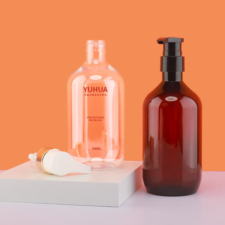 Cosmetic packaging — Cosmetic Plastic Bottle Luxury Amber Plastic Pump Bottle 500ml Shampoo Bottles