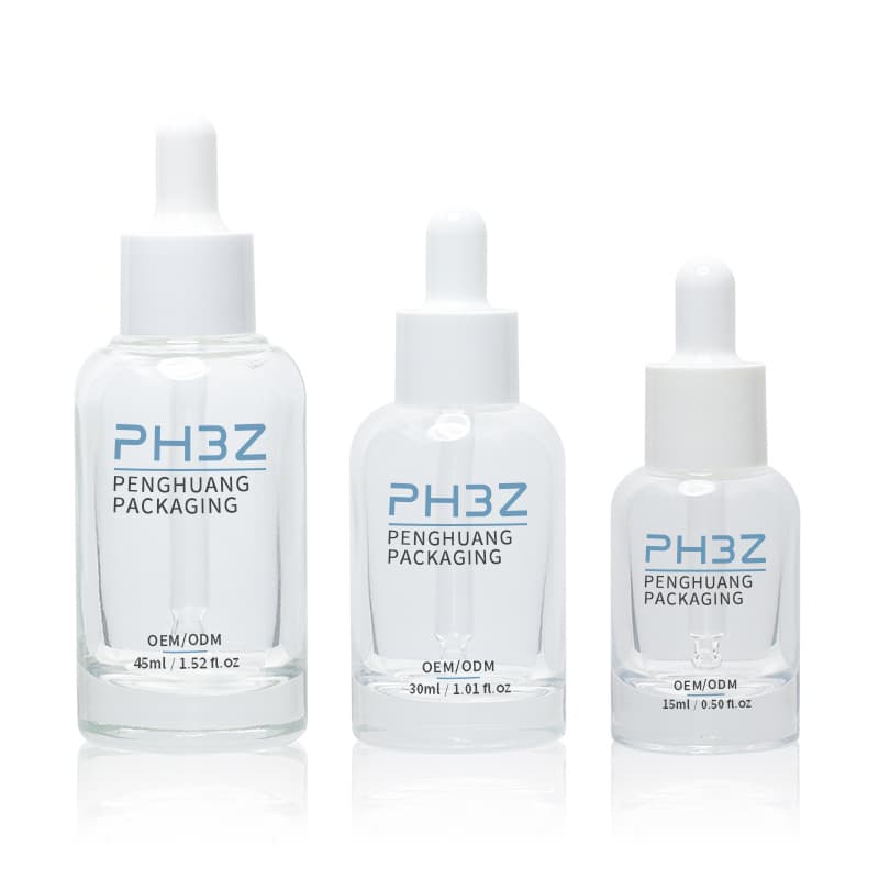 Cosmetic packaging — Cosmetic Serum Borosilicate Glass Bottles with Pressed Drop Cap 15ml 30ml 45ml Screen Printing Glass Serum Bottle Dropper