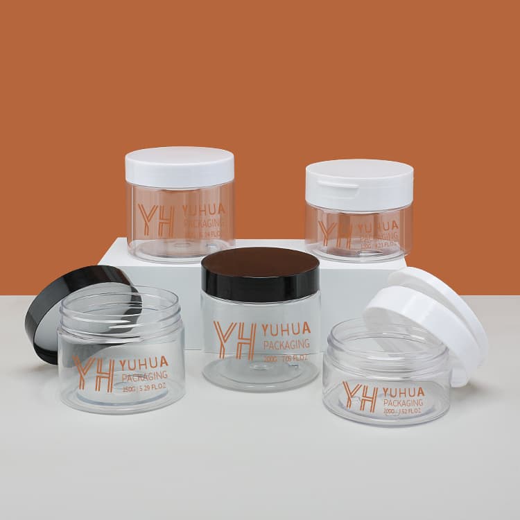 Cosmetic packaging — 100ml 120ml 150ml 200mlPlastic Skin Care Facial Scrub PET Plastic Cream Jar Transparent Flip Cap Recycled Cosmetic Container Jar