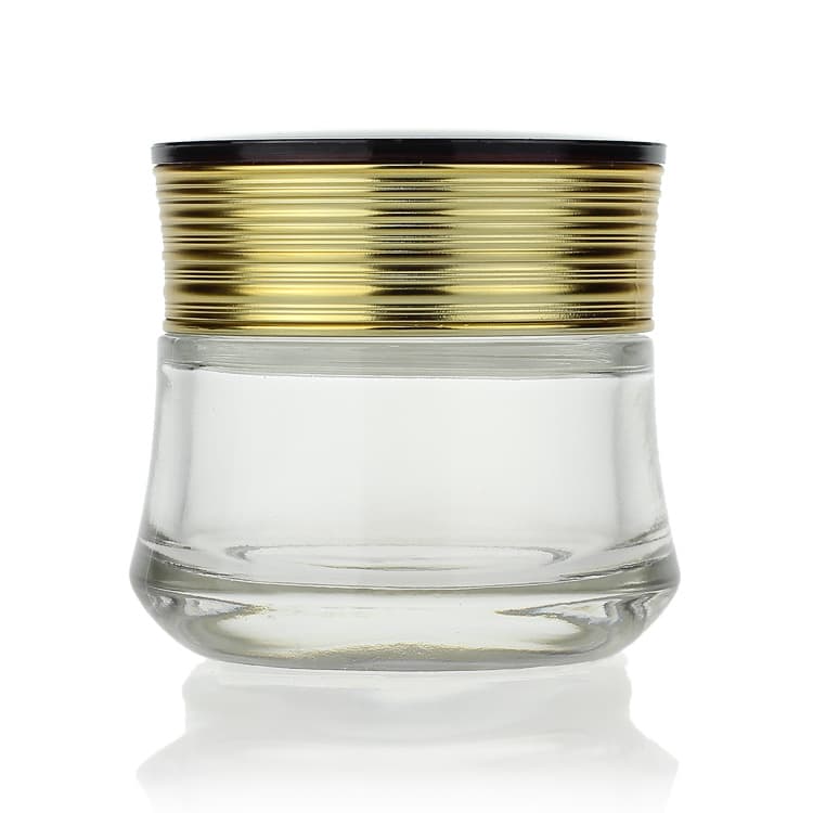 Cosmetic packaging — Clear Glass jar 30g 50g Custom Color with Electroplate bright gold lid Face Cream Jars Cosmetic Packaging Set for Skin Jar