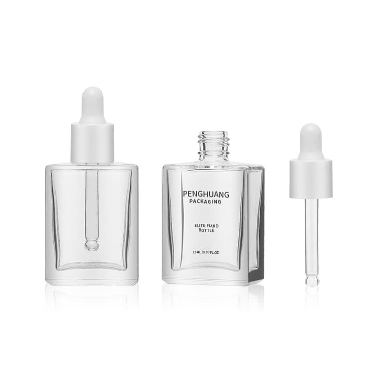 Cosmetic packaging — Serum square glass bottle 15ml Cosmetic Packaging Essential Oil  Glass Dropper Bottles with Pipette