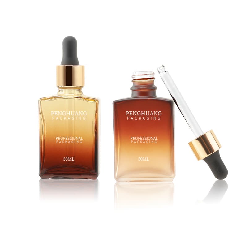 Cosmetic packaging — Hot Sale square Transparent Amber Brown Essence Oil Serum Glass Dropper Bottle Rectangle for Essential Oil Perfume 30ml