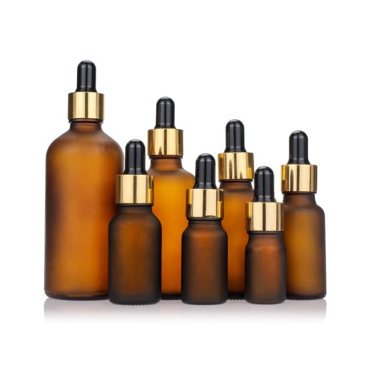 Cosmetic packaging — Frosted 5ml/ 10ml/15ml/20ml/30ml/50ml/100ml  Cosmetic Container Brown Essential Oil Glass Dropper Bottle