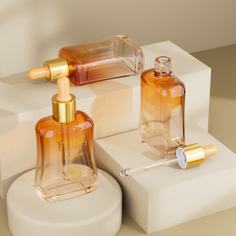 Cosmetic packaging — Customized 50Ml Amber Gradient Trapezoid Frost Serum Dropper Glass Essential Oil Skin Care Cream Skincare Packaging