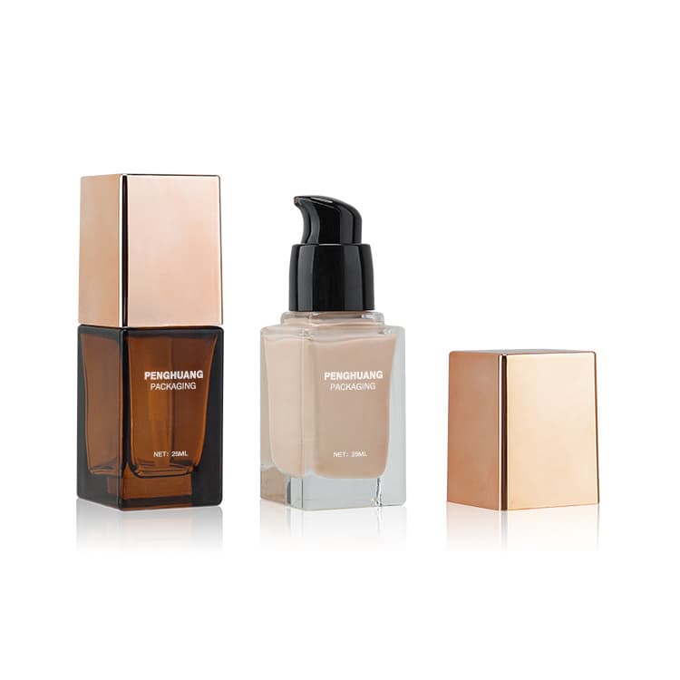 Cosmetic packaging — Luxury Custom Square 25ml Glass Foundation Packaging Frosted Glass Cosmetic Bottle Pump Base Cream Liquid Foundation Bottle