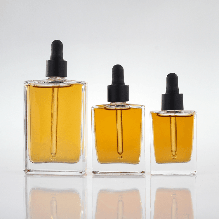 Cosmetic packaging — Square Refillable Glass Dropper Bottles Essential Oil Bottles Pipettes Bottles 30ml 50ml 100ml