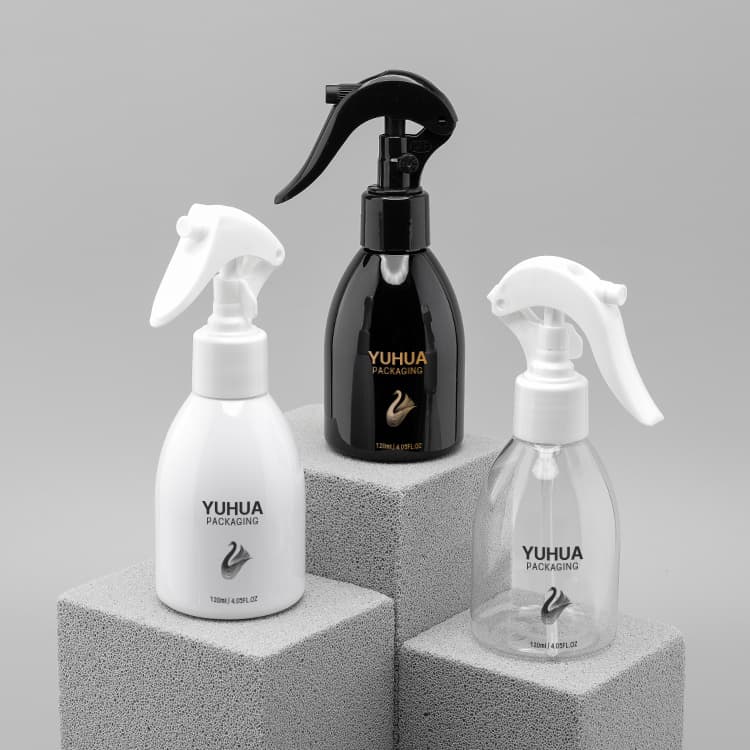 Cosmetic packaging — 120ml Cleaning Spray Bottle Small Size Empty Plastic Bottles Black White Color Trigger Sprayer Bottle with Plastic Trigger Spray