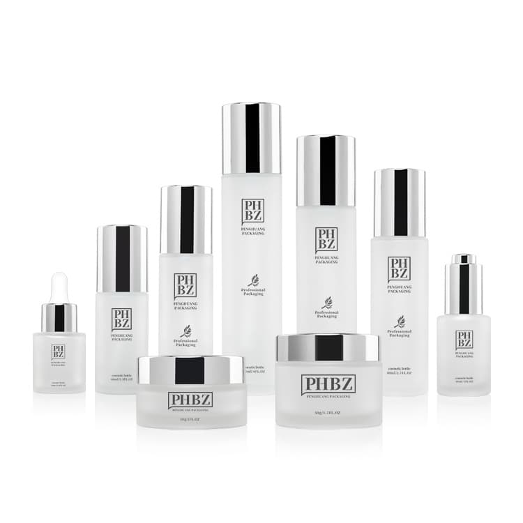 Cosmetic packaging — Fancy Skincare Packaging Cosmetic Bottle Set Frosted Glass Skin Care Essence Toner Bottle Cosmetics Cream Glass Bottles and Jars