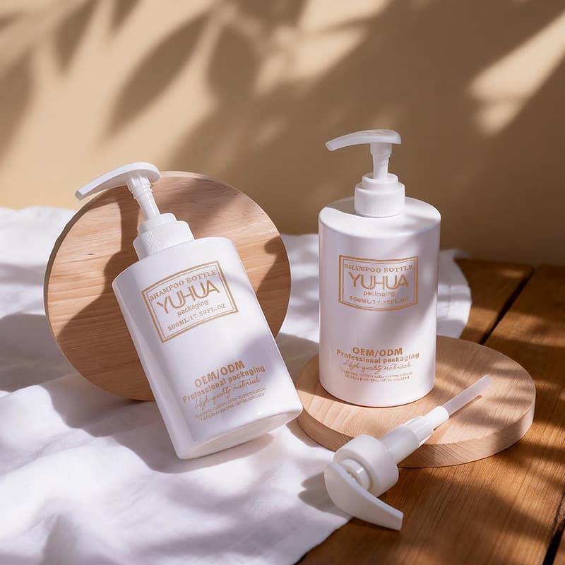 Cosmetic packaging — Custom Flat Shoulder Round Shape Lotion Bottle 500ml Shampoo Hand Wash Bottle Body Wash Conditioner Skincare Packaging OEM ODM