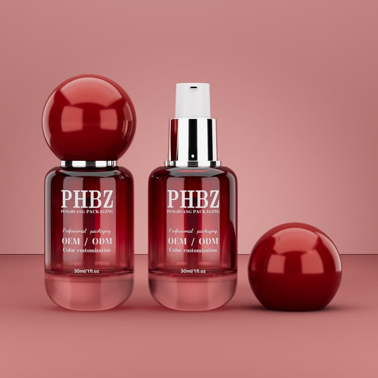 Cosmetic packaging — Luxury Cylinder Shaped 1oz 30ml Glass Serum Bottle with Lotion Pump for Liquid Foundation and Skincare Cream Containers