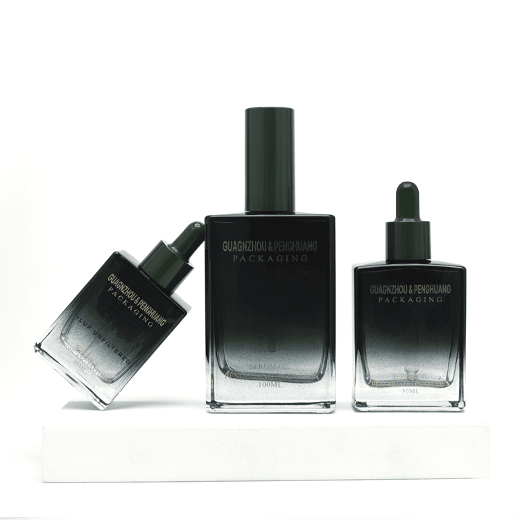 Cosmetic packaging — 30ml 50ml 100ml Blue Black Gradient Paint square Rectangle Glass Essential Serum Oil Dropper Bottle Empty Perfume Bottle