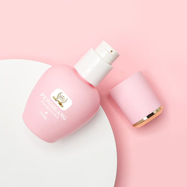 Cosmetic packaging — Custom colored 30ml glass foundation bottle cherry shape glass pump bottle face care skincare packaging glass cosmetic bottle