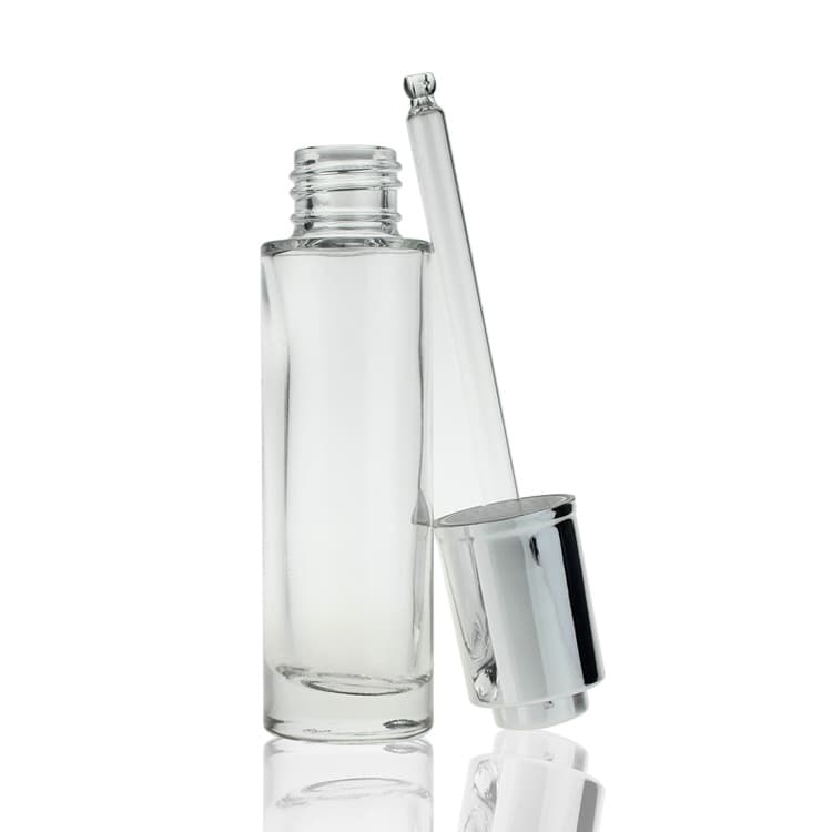 Cosmetic packaging — Round Glass Bottles Skin Care Serum Oil Glass Dropper Bottle 30ml Clear Custom Serum Face Oil Bottles Container Manufacturers