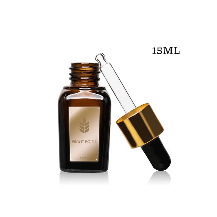 Cosmetic packaging — High End Amber Square Dropper Bottles Luxury Serum Glass Bottle Dropper Brown Essential Oils Cosmetic Glass Bottles