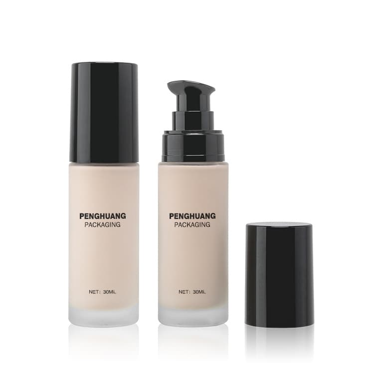 Cosmetic packaging — OEM ODM 30ml Glass Liquid Empty Foundation Bottle with Pump Face Care Moisturizer Sunblock Skin Care Glass Foundation Packaging