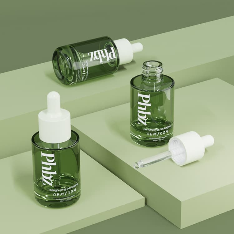 Cosmetic packaging — Luxury 30ml 1oz Empty Glass Serum Bottle Thick Bottom Face Body Oil Dropper for Skin Care Cream Luxury Skincare Screen Printing