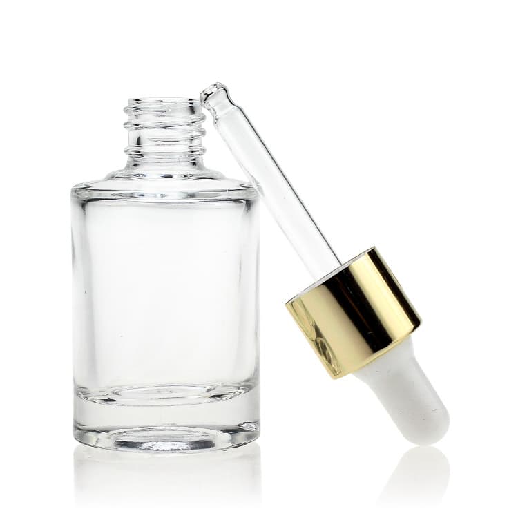 Cosmetic packaging — 30ml round straight flat shoulder serum liquid foundation dropper glass bottle