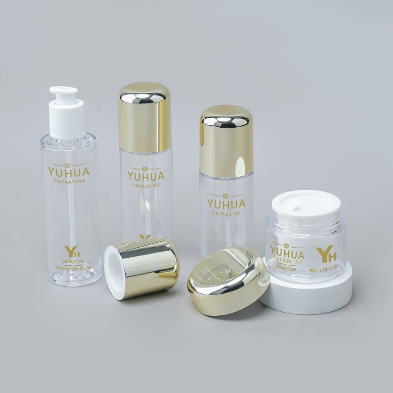Cosmetic packaging — Custom Luxury 100ml Plastic Cosmetic Pump Bottle Gold Cap for Clear Custom Skincare Packaging for Face Cream Lotion Shampoo