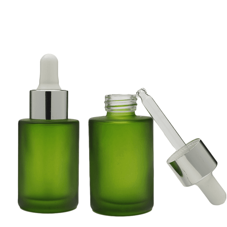 Cosmetic packaging — New Design Manufacturer glass oil bottle 30ml green bottle with dropper glass cosmetics containers frosted bottle