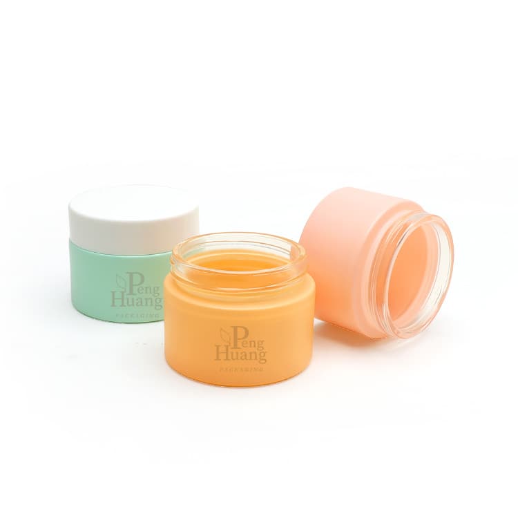 Cosmetic packaging — Wholesale Luxury Empty 50g Color Body Cream Cosmetic Jar Containers Custom Frosted Glass Skin Care Cream Screen Printing Round