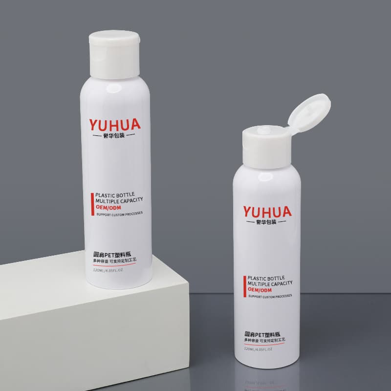 Cosmetic packaging — Recyclable 120ml Plastic Empty Round Bottles Cosmetics Containers with Flip Top Cap Lotion & Shampoo PET Cylinder Shape